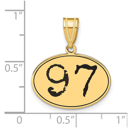 14K Gelbgold Polierter Ovaler Anhänger mit Zahl 97 in Schwarzem Emaille