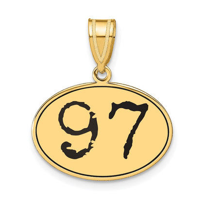14K Gelbgold Polierter Ovaler Anhänger mit Zahl 97 in Schwarzem Emaille