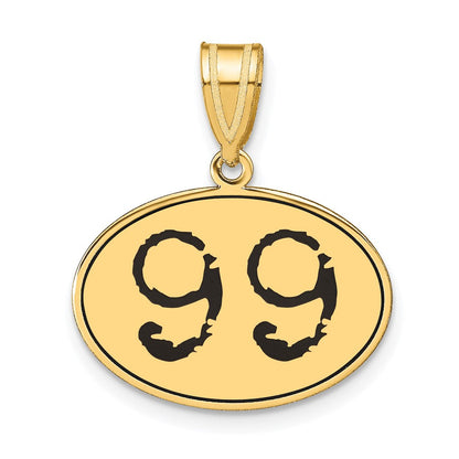 14K Gelbgold Polierter Anhänger Oval mit Zahl 99 in Schwarzem Emaille