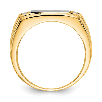 14K Gelbgold Ring mit Onyx & Echtem Diamant A-Qualität für Herren