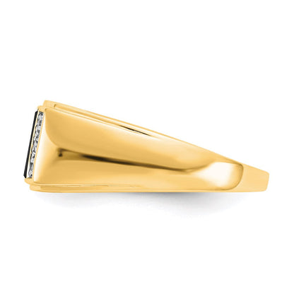 14K Gelbgold Ring mit Onyx & Echtem Diamant A-Qualität für Herren