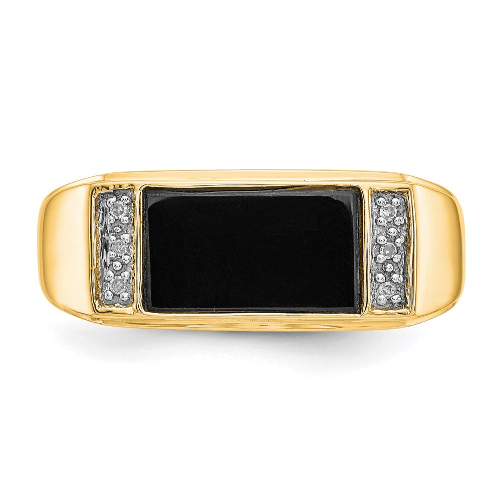14K Gelbgold Ring mit Onyx & Echtem Diamant A-Qualität für Herren