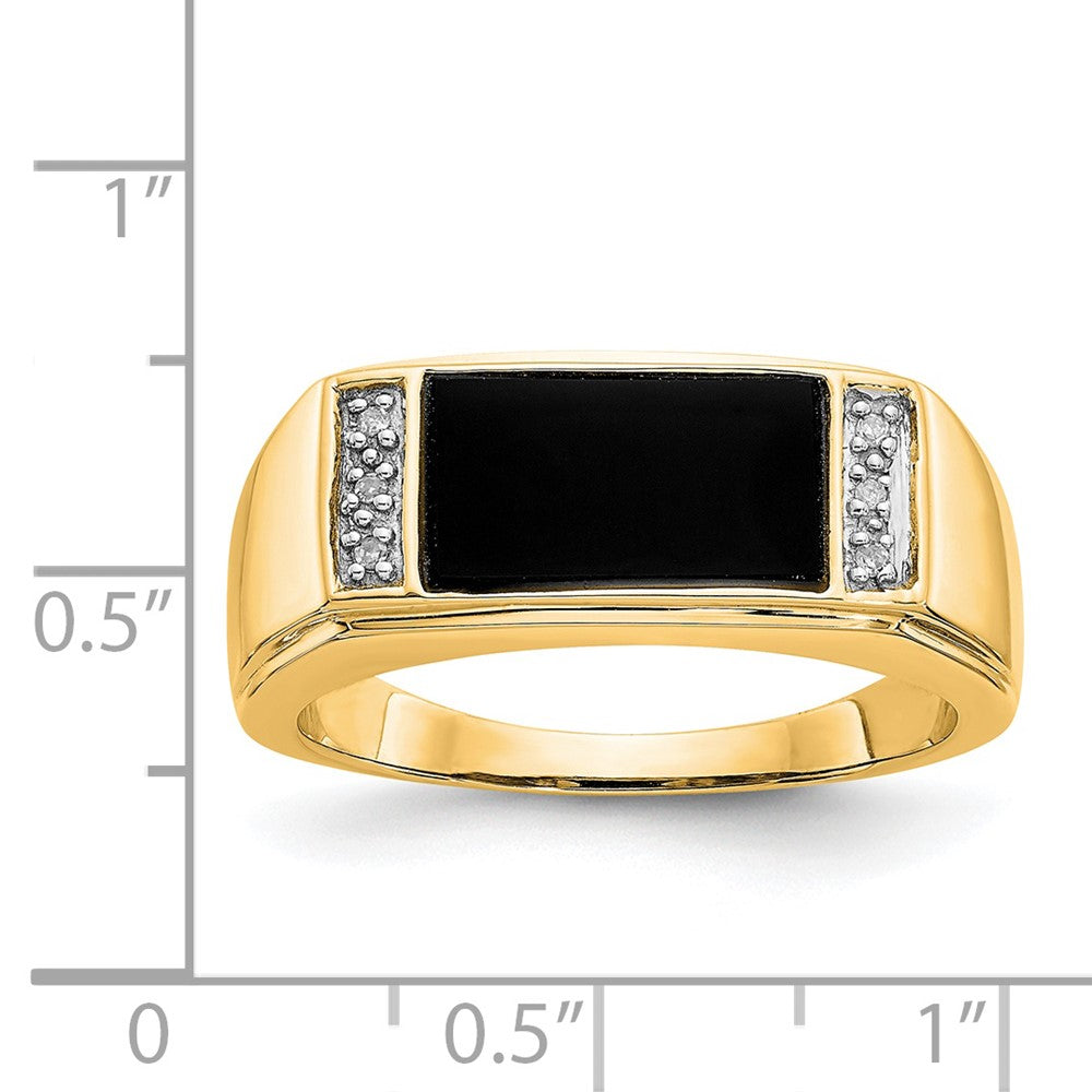 14K Gelbgold Ring mit Onyx & Echtem Diamant A-Qualität für Herren