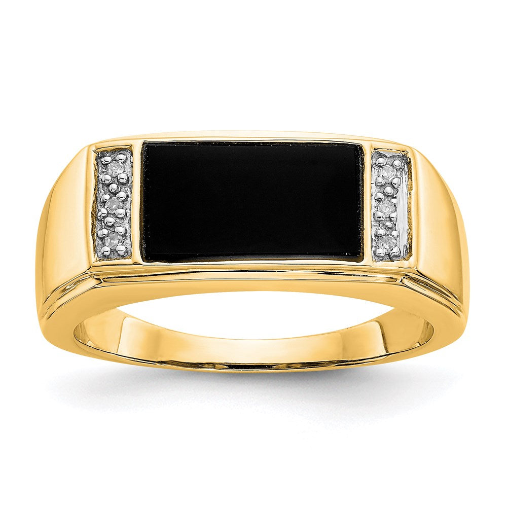 14K Gelbgold Ring mit Onyx & Echtem Diamant A-Qualität für Herren