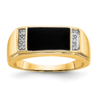 14K Gelbgold Ring mit Onyx & Echtem Diamant A-Qualität für Herren