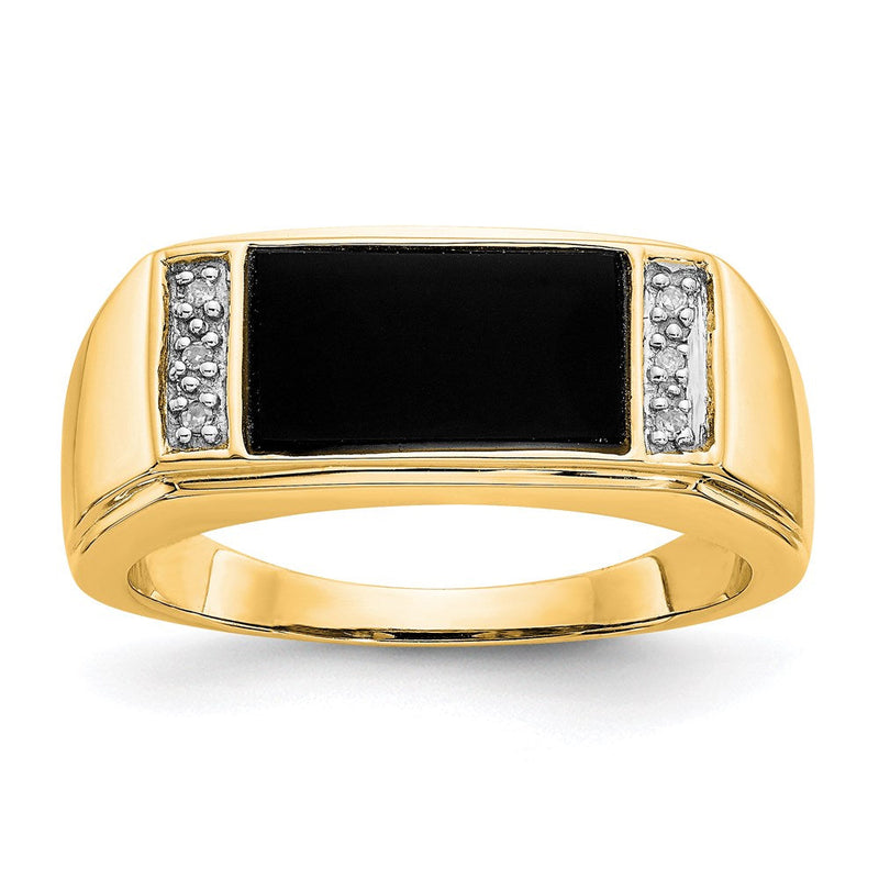14K Gelbgold Ring mit Onyx & Echtem Diamant A-Qualität für Herren
