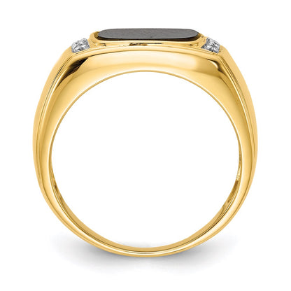 14K Gelbgold Ring mit Onyx & A Qualität echten Diamanten für Herren
