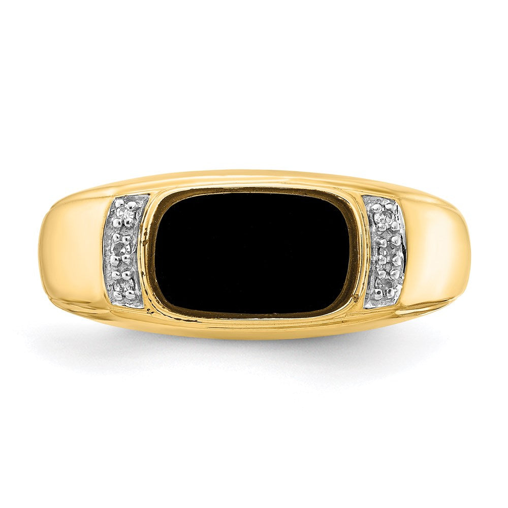 14K Gelbgold Ring mit Onyx & A Qualität echten Diamanten für Herren