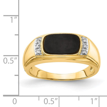 14K Gelbgold Ring mit Onyx & A Qualität echten Diamanten für Herren