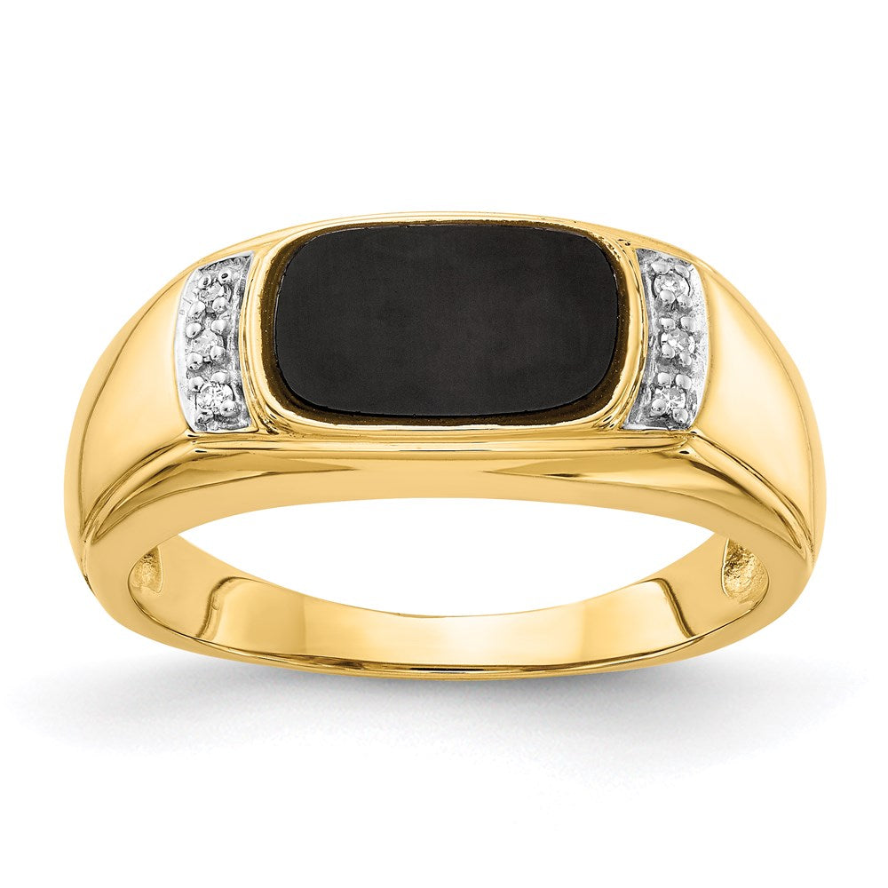 14K Gelbgold Ring mit Onyx & A Qualität echten Diamanten für Herren