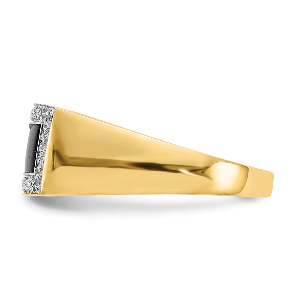 14K Gelbgold Herrenring mit Onyx & A Qualität echten Diamanten