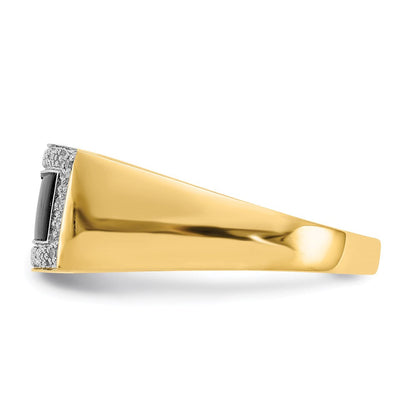 14K Gelbgold Herrenring mit Onyx & A Qualität echten Diamanten
