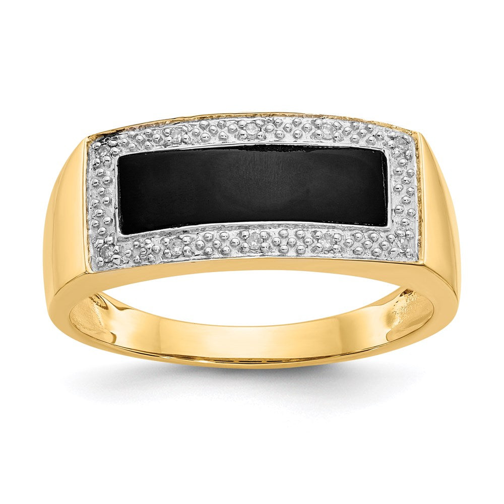 14K Gelbgold Herrenring mit Onyx & A Qualität echten Diamanten