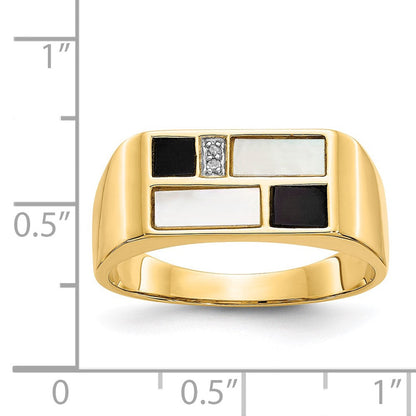 14K Gelbgold Ring mit Onyx, Perlmutt und A Qualität Diamant für Herren
