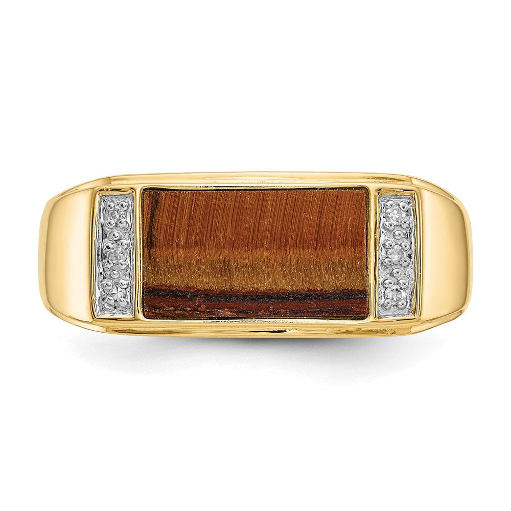 14K Gelbgold Herrenring mit Tigerauge & A-Qualität echten Diamanten