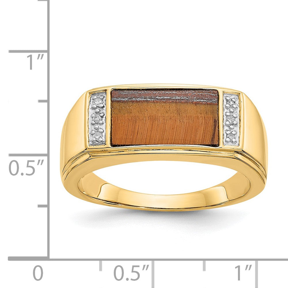 14K Gelbgold Herrenring mit Tigerauge & A-Qualität echten Diamanten