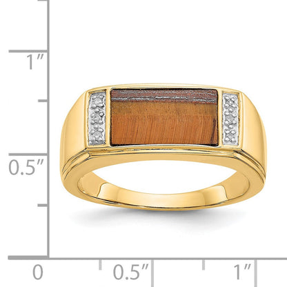 14K Gelbgold Herrenring mit Tigerauge & A-Qualität echten Diamanten