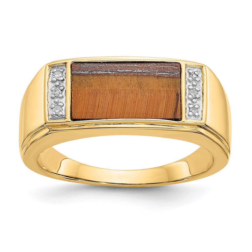 14K Gelbgold Herrenring mit Tigerauge & A-Qualität echten Diamanten