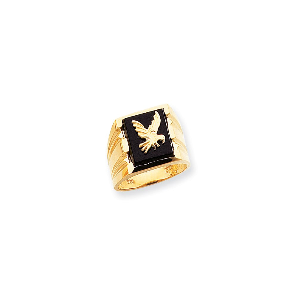 14K Gelbgold Onyx Herren Adler Ring