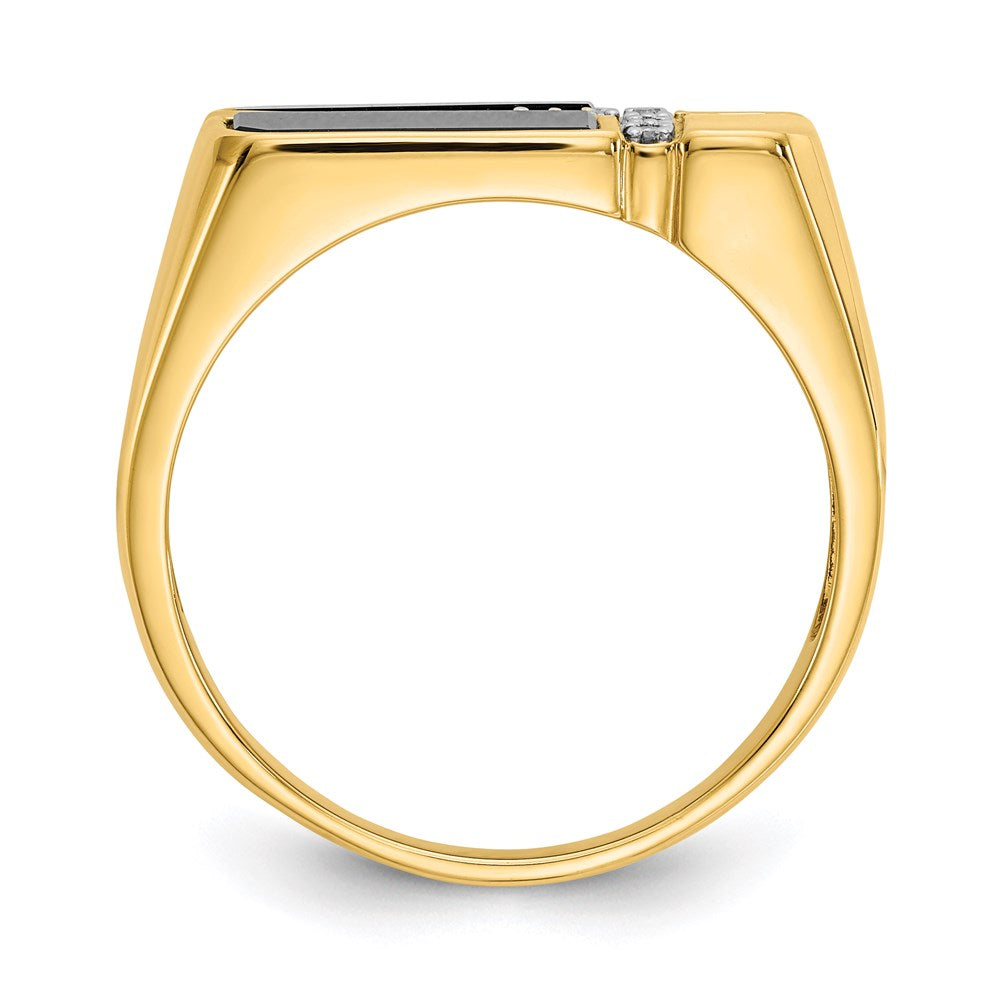 14K Gelbgold Herren-Kreuzring mit Onyx und echten Diamanten