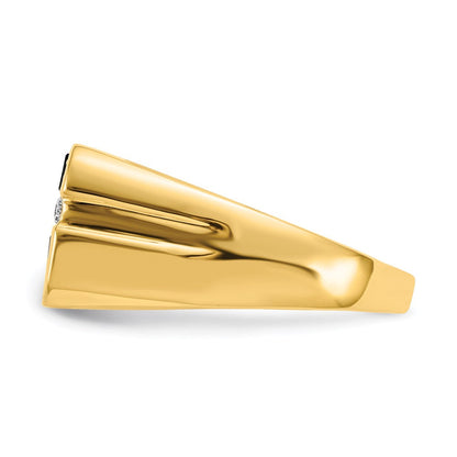 14K Gelbgold Herren-Kreuzring mit Onyx und echten Diamanten