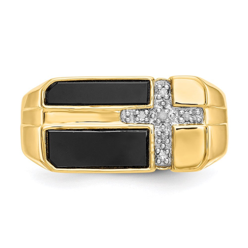 14K Gelbgold Herren-Kreuzring mit Onyx und echten Diamanten