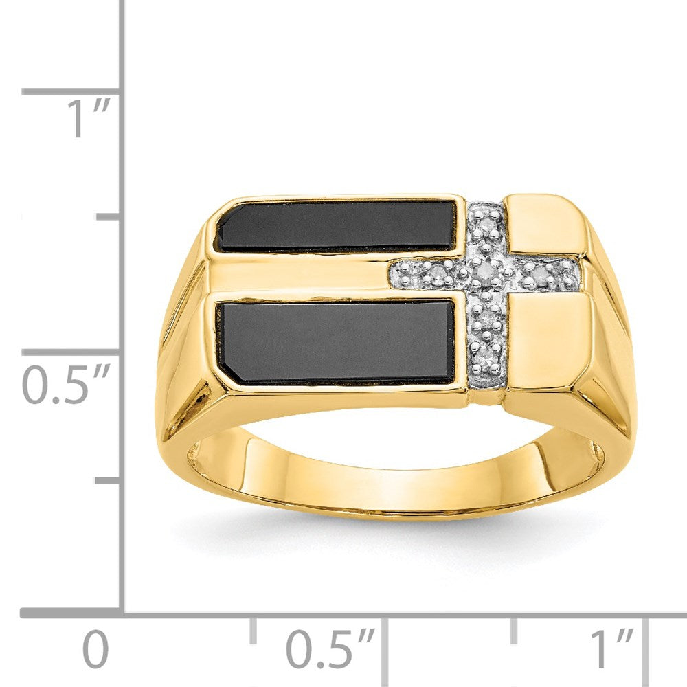 14K Gelbgold Herren-Kreuzring mit Onyx und echten Diamanten