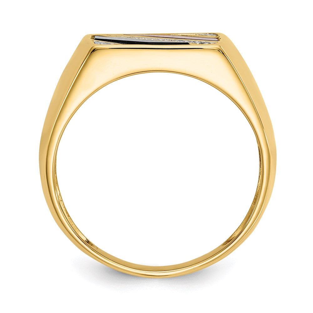14K Gelbgold Herren-Ring mit Onyx, roter Achat und echten Diamanten
