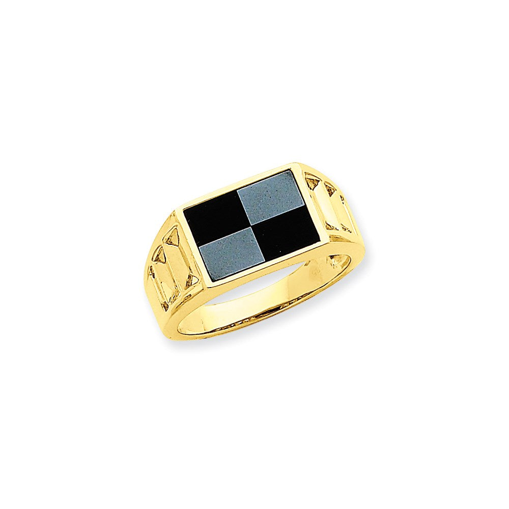 14K Gelbgold Ring mit Onyx und Hämatit