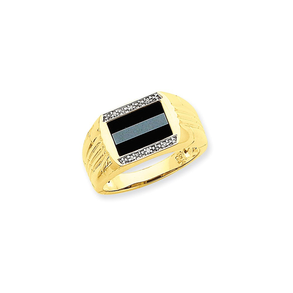 14K Gelbgold & Rhodium Onyx & Hämatit Ring mit echten Diamanten