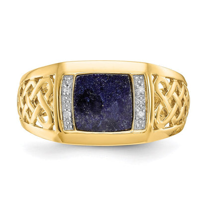 14K Gelbgold Ring mit Lapis und echten Diamanten