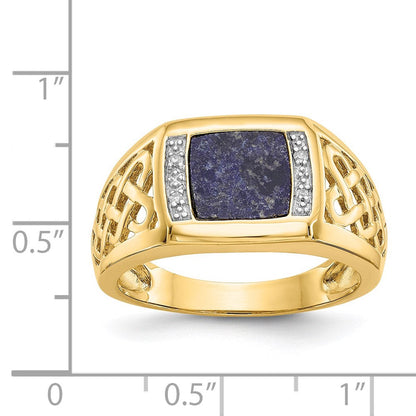14K Gelbgold Ring mit Lapis und echten Diamanten