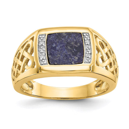 14K Gelbgold Ring mit Lapis und echten Diamanten