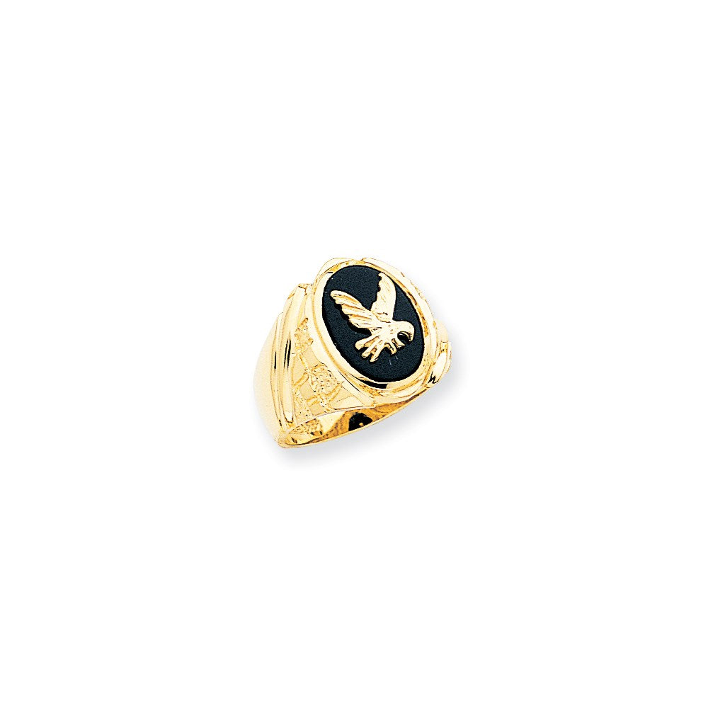 14K Gelbgold Herren-Siegelring mit Onyx-Adler-Motiv