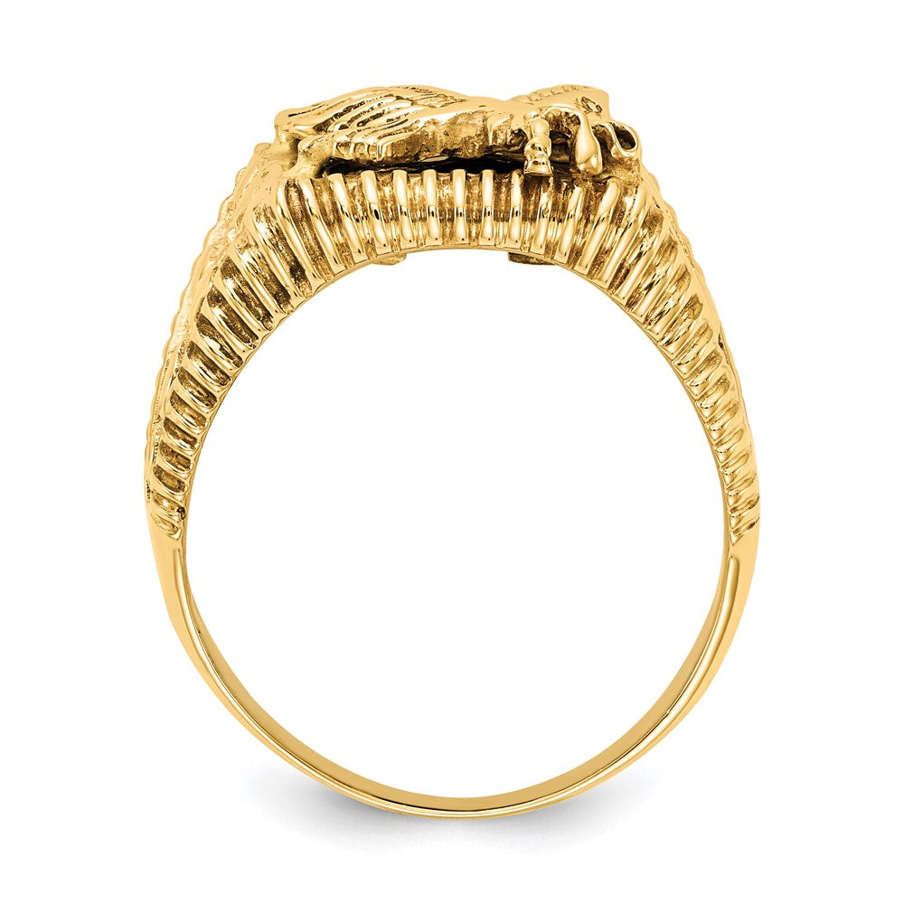 Massiv 14K Gelbgold Herren Synthetisch Onyx Adler Ring