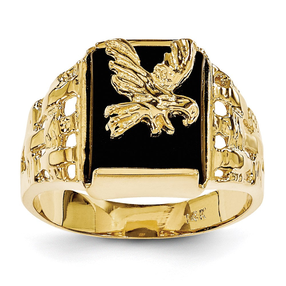 14K Gelbgold Herren-Ring mit Onyx-Adler