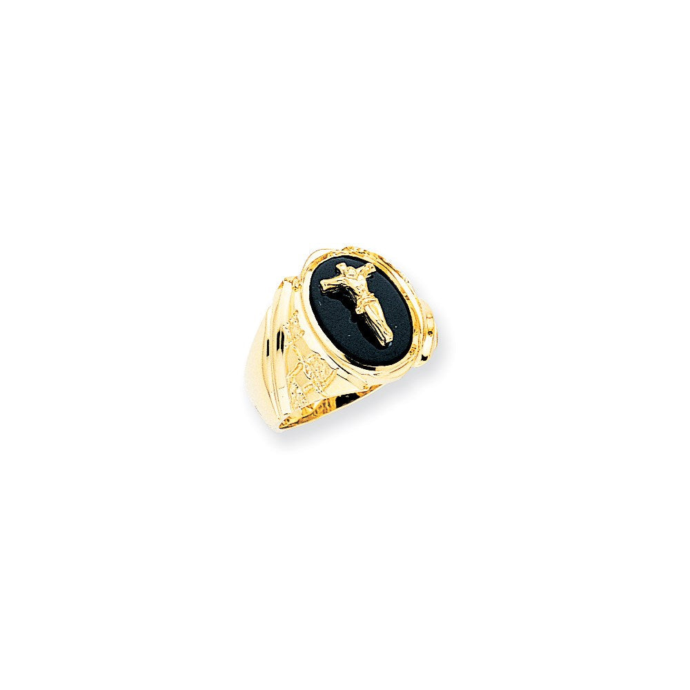 14K Gelbgold Herren-Onyx-Kruzifix-Ring