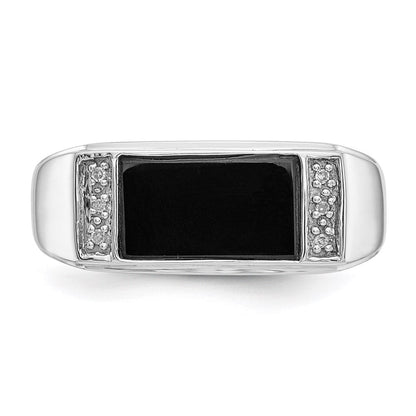 14K Weißgold Ring mit Onyx & echten Diamanten in A-Qualität für Herren