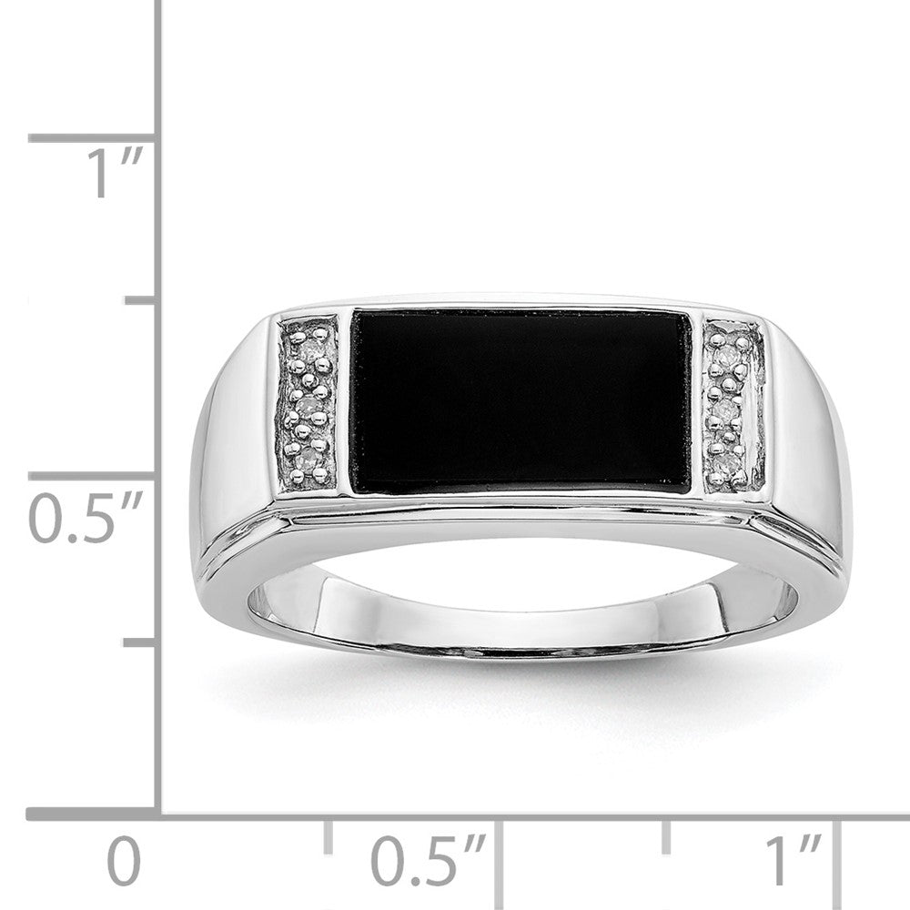 14K Weißgold Ring mit Onyx & echten Diamanten in A-Qualität für Herren