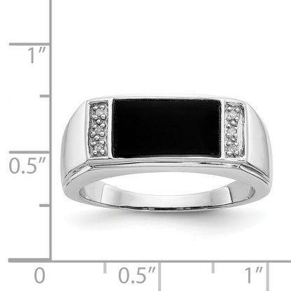 14K Weißgold Ring mit Onyx & echten Diamanten in A-Qualität für Herren