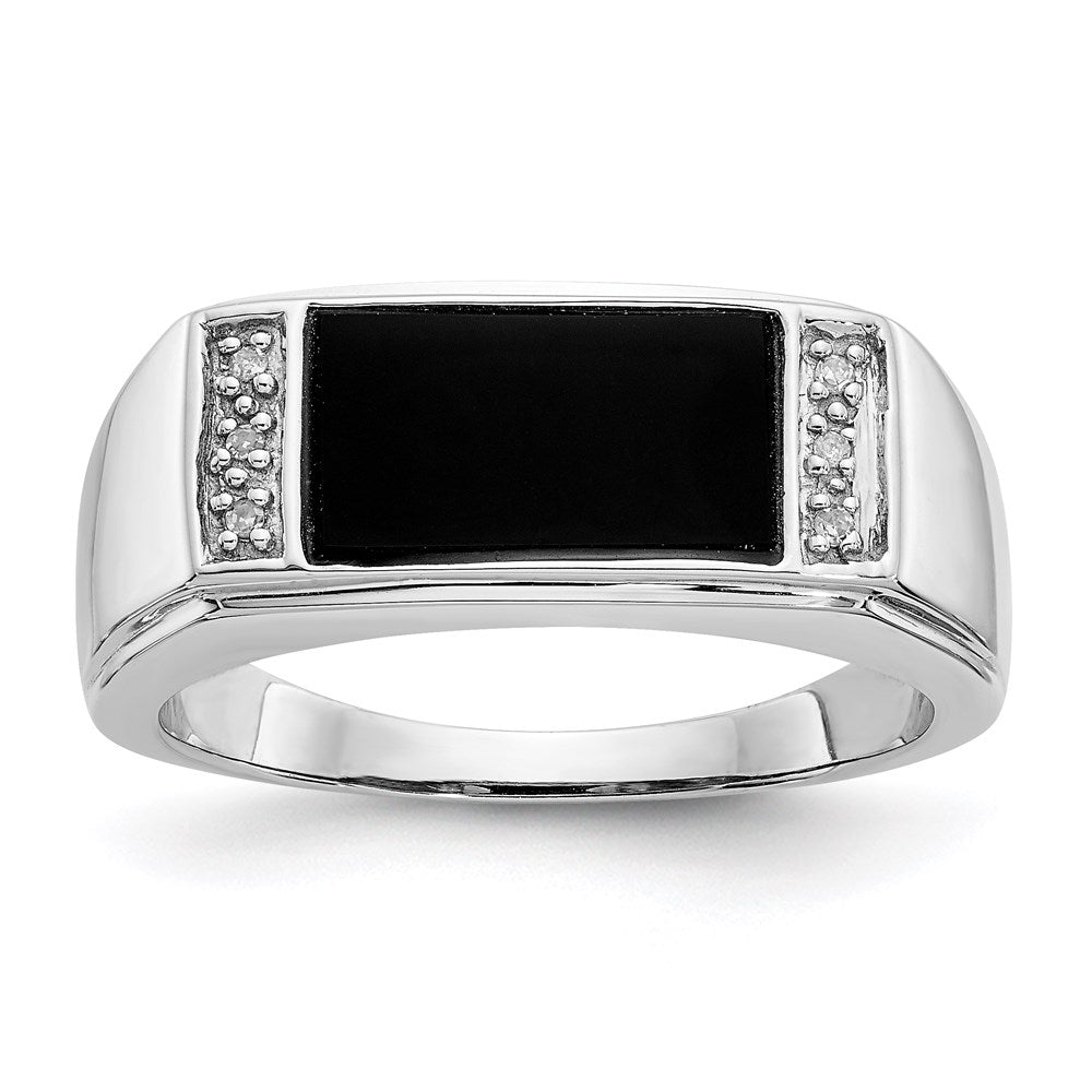14K Weißgold Ring mit Onyx & echten Diamanten in A-Qualität für Herren