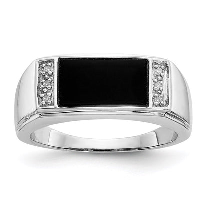 14K Weißgold Ring mit Onyx & echten Diamanten in A-Qualität für Herren