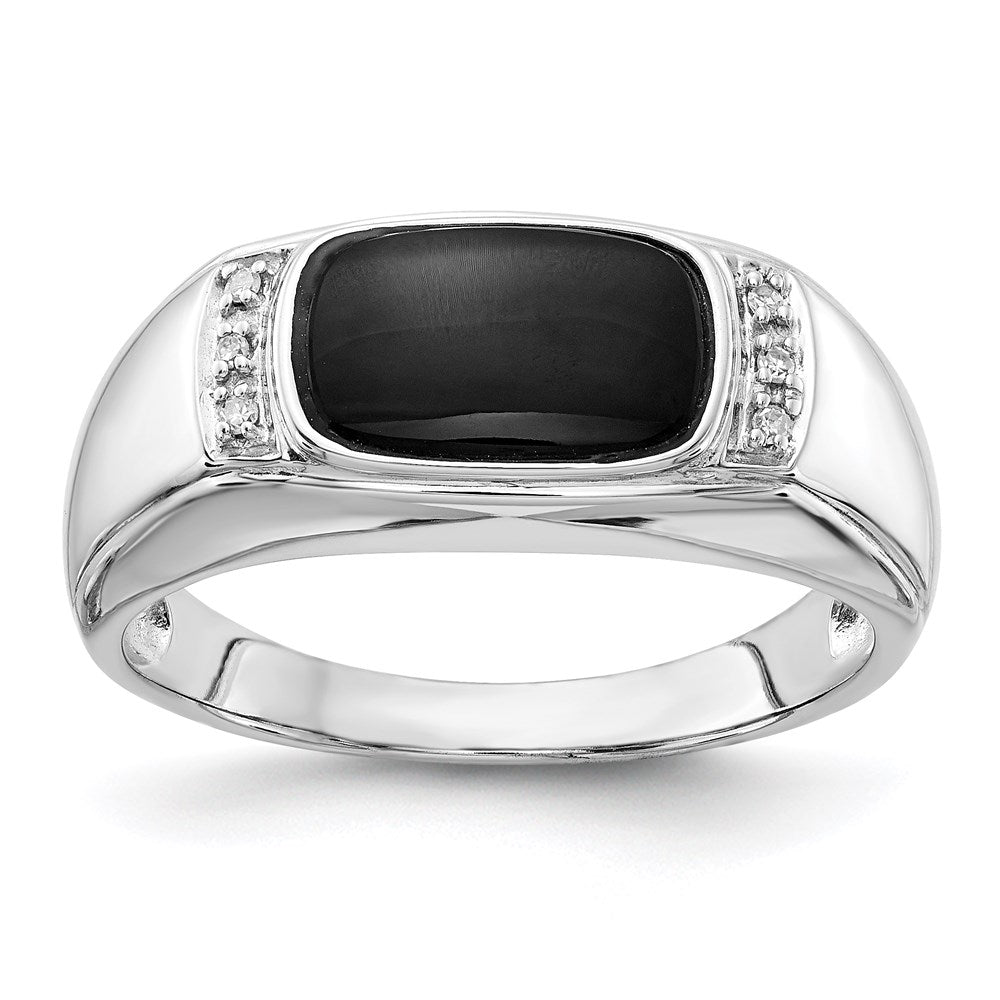 14K Weißgold Ring mit Onyx & A-Qualität echten Diamanten für Herren