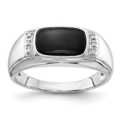 14K Weißgold Ring mit Onyx & A-Qualität echten Diamanten für Herren