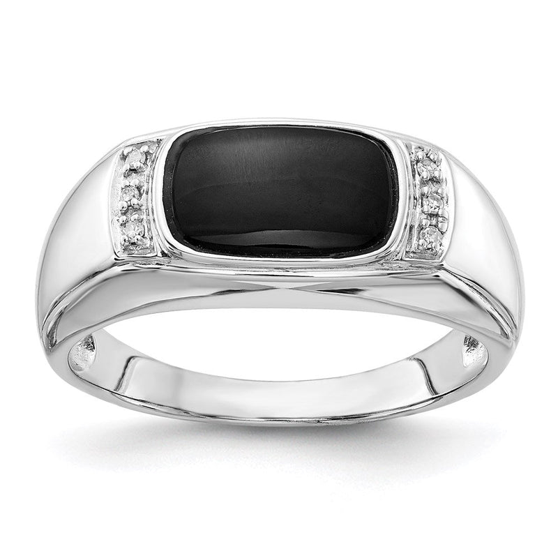 14K Weißgold Ring mit Onyx & A-Qualität echten Diamanten für Herren