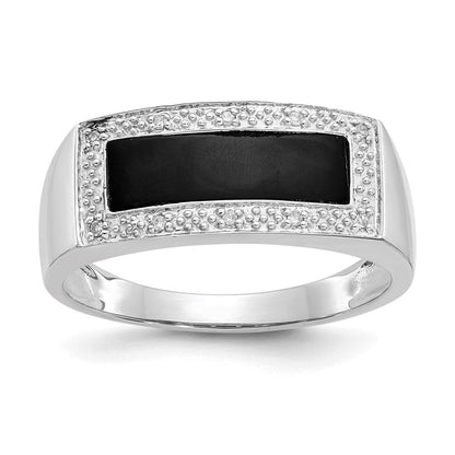 14K Weißgold Herrenring mit Onyx & A Qualität echten Diamanten