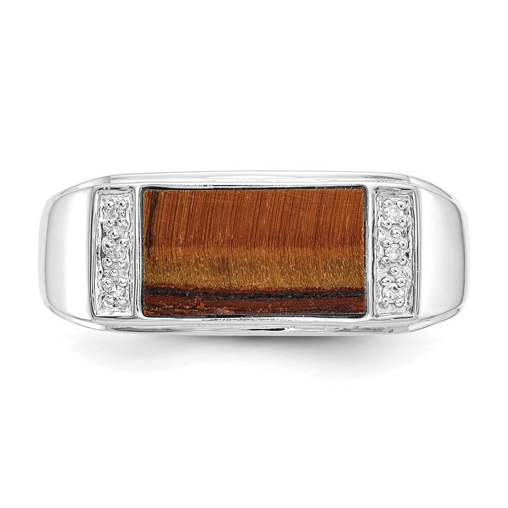 14K Weißgold Ring mit Tigerauge und echten Diamanten in A-Qualität für Herren
