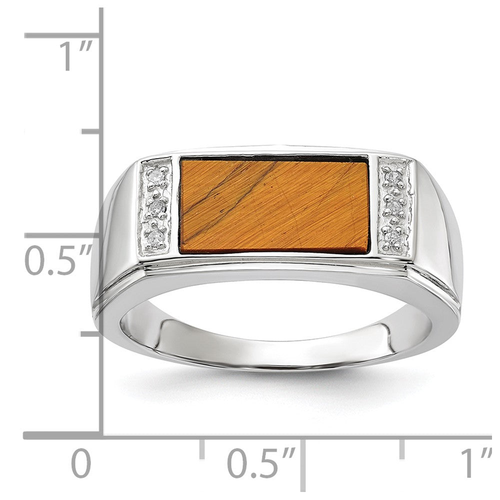14K Weißgold Ring mit Tigerauge und echten Diamanten in A-Qualität für Herren