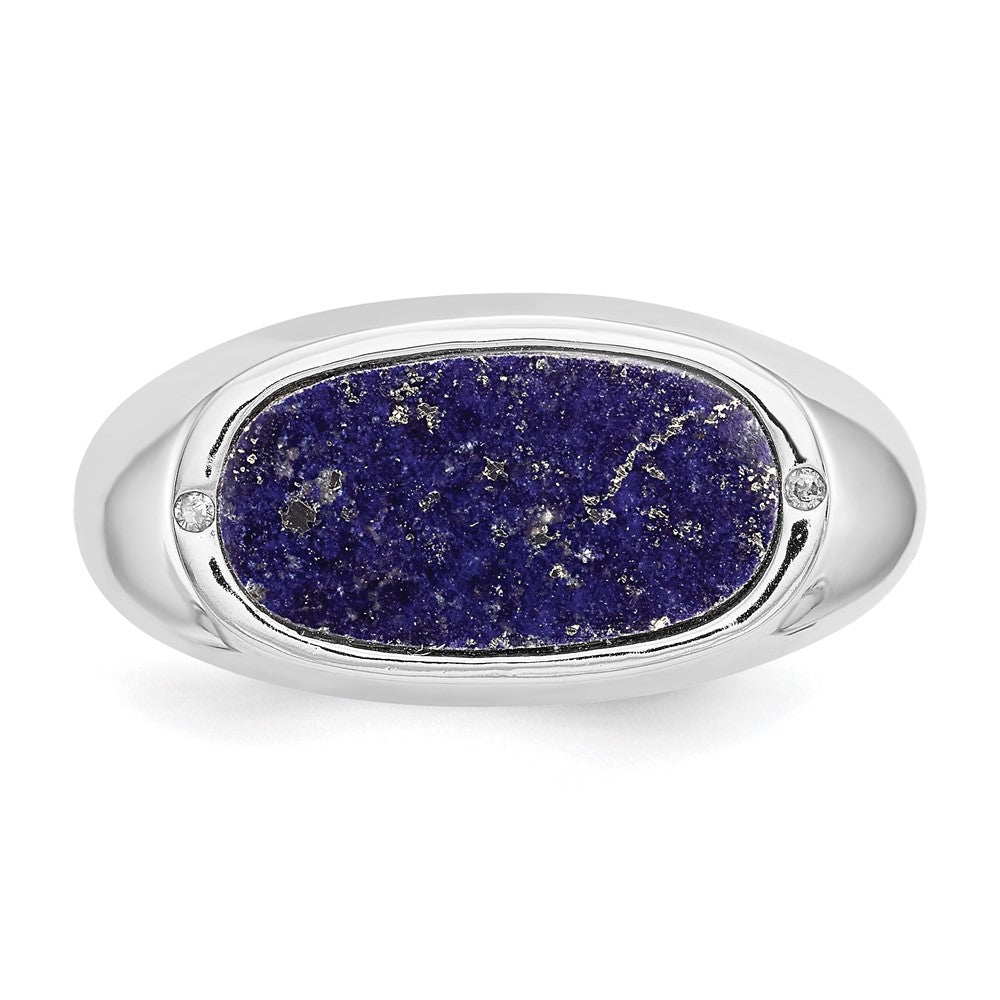 14K Weißgold Ring mit blauem Lapislazuli und echten Diamanten