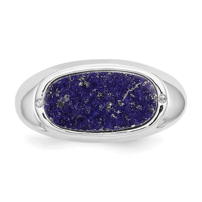 14K Weißgold Ring mit blauem Lapislazuli und echten Diamanten